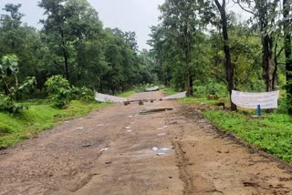 Naxalites cut trees and put up banners in Kanker