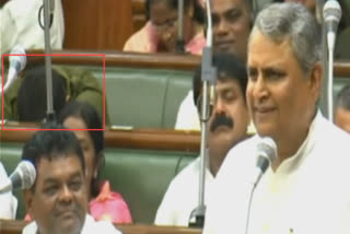 Bihar minister Sumit Kumar Singh tries to stay awake falls asleep during parliament session