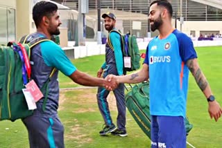 Asia Cup 2022  Kohli and Azam greet each other  Virat kohli and Babar azam  Team india practice session in Dubai  Bcci  एशिया कप 2022  कोहली और आजम ने एक दूसरे को दी बधाई  विराट कोहली और बाबर आजम  दुबई में अभ्यास सत्र के दौरान भारतीय क्रिकेट टीम  एशिया कप 2022 में भारत  Team india in Asia Cup 2022