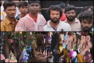 Ganesha idols immersed by rain water in bellary