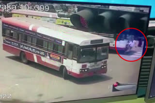 RTC bus hits Traffic Inspector at Gajuwaka in Visakhapatnam