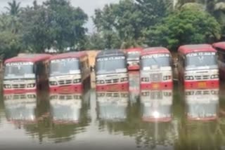 Water filled in the bus station of Nagamangala taluk