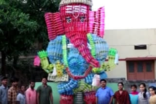 20 feet high Ganesh idol made from 20,000 plastic bottles in Bagakot