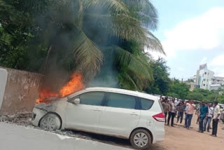 parking car  fire accident in gajuwada
