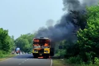 Fire Engulfs Bus after Road Accident on State Highway 9 in Bankura