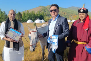 Mongolian President gifts horse to Rajnath