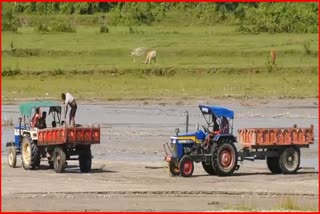 Illegal sand mining in Dorpang river of Lakhimpur