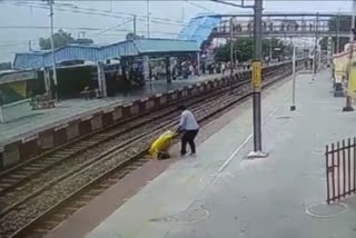 Railway personnel saves woman crossing railway track in UP