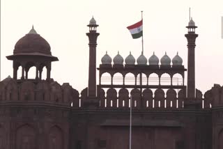 National flags at Red Fort and Rashtrapati Bhavan fly at half mast as one day state mourning is being observed in the country following the demise of Queen Elizabeth IIEtv Bharat