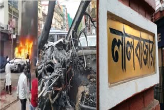 Kolkata police anti rowdy squad investigate fire on PCR van at MG Road