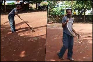 Drunken man caught snake