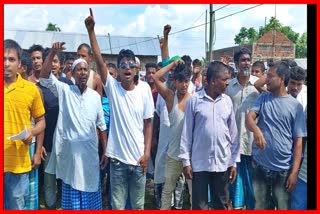 Protest against Lat Mandal and Land broker at Bihpuria in Lakhimpur