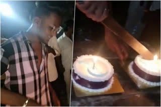 Youth Celebrated Birthday cutting Cake with sword  Mumbai Youth cut Birthday Cake with sword  കേക്ക് മുറിക്കാന്‍ വാള്‍  മഹാരാഷ്‌ട്ര ബോറിവാലി