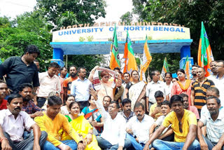 BJP protests demanding resignation of North Bengal University VC Subiresh Bhattacharya
