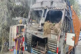 A fire broke out in a truck running on the road