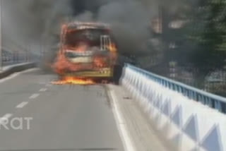 Watch: School bus goes up in flames on Kolkata's Taratala flyover; no casualties