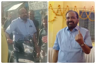 gopal bhargava reached polling station from scooty