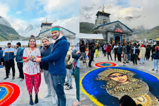 Artist Shikha Sharma makes Rangoli at Kedarnath temple premises