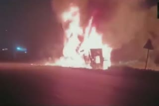 A container caught fire on NH48 near Motiwada village in Valsad gujarat