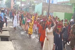 devotees gathered in Kalash Shobha Yatra for Durga Puja in Sahibganj