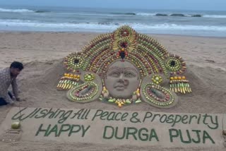 Goddess Durga by a sand artist from Odisha