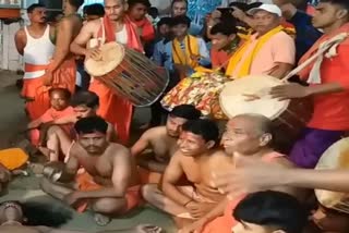 traditional music instrument pata dhol at mahabali yatra in subarnapur