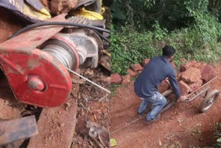 young man made a machine  machine to unload construction materials  നിർമ്മാണ വസ്‌തുക്കൾ ഇറക്കാൻ യന്ത്രമുണ്ടാക്കി  50 അടി താഴ്ച്ചയിലേക്ക് ചെങ്കല്ല് എത്തിക്കുക  സ്വന്തമായൊരു വീട്  വീട് നിർമ്മാണം  കേരള വാർത്തകൾ  മലയാളം വാർത്തകൾ  kerala latest news  malayalam latest news  unload machine constructed by malappuram citizen  building own house