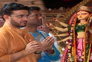 Sourav Ganguly offers Special Puja at Behala Players Corner Durga Pandal