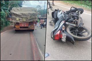 Etv Bharattwo wheeler rider slips under lorry  Pathanamthitta accident  ചരക്ക് ലോറിയുടെ അടിയില്‍പ്പെട്ട്  ലോറി  പത്തനംതിട്ട അപകടം  ലോറി ബൈക്ക് അപകടം