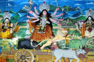 Maa Durga idol riding on bullock cart center of attraction of Puja in Giridih