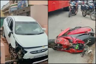 car-collided-with-scooter-car-climbed-onto-temple-compound