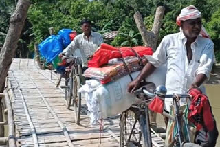 Dilapidated bamboo bridge at Kamrup