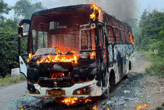 Bus caught fire on Bhimashankar road