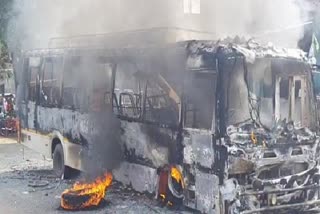 Fire in bus due to short circuit