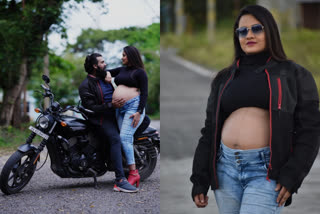 Baby bump photo shoot on Harley Davidson Bike  Harley Davidson Bike photoshoot  Baby bump photoshoot  Baby bump pose  Baby bump  Baby bump raksthita  pregnant woman photoshoot  pregnant woman riding a Harley Davidson bike  baby bump photo  ബേബി ബംപ് ഫോട്ടോഷൂട്ടുമായി യുവതി  ബേബി ബംപ് ഫോട്ടോ  ബേബി ബംപ് പോസ്  ഹാർലി ഡേവിഡ്‌സൺ ബൈക്ക് ഓടിച്ച് ഗർഭിണി  ബെംഗളൂരു മച്ചേനഹള്ളി  ഗർഭിണി ഫോട്ടോഷൂട്ട്  മിസ്റ്റർ ആൻഡ് മിസ് കർണാടക  മിസ്റ്റർ ആൻഡ് മിസ് കർണാടക സൗന്ദര്യമത്സര വിജയി  ബേബി ബംപ് ഫോട്ടോഷൂട്ട്  ബേബി ബംപ്  ബേബി ബംപ് ഫോട്ടോഷൂട്ട് രക്ഷിത  ഫോട്ടോഷൂട്ടുമായി ഏഴരമാസം ഗർഭിണിയായ യുവതി  ബംപ് പോസുമായി യുവതി  ഹാർലി ഡേവിഡ്‌സണില്‍ ബേബി ബംപ് പോസുമായി യുവതി