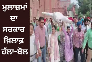 Pen cutting strike of ministerial workers enters 10th day, protesters blow effigy of Govt.