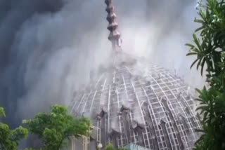 Giant dome of Jakarta Islamic Centre Grand Mosque collapses after fire breaks out