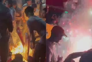 Fire breaks out in theatre  Prabhas fans burst firecrackers  Billa show Prabhas birthday  Prabhas movie billa re release  തിയേറ്ററിൽ പടക്കം പൊട്ടിച്ചു  ആരാധകർ തിയേറ്ററിൽ പടക്കം പൊട്ടിച്ചു  തിയേറ്ററിൽ തീപിടിത്തം  ആരാധകർ പടക്കം പൊട്ടിച്ചു  ബില്ല പ്രദർശനം  ആരാധകർ തിയേറ്ററിൽ പടക്കം പൊട്ടിച്ചു  ബില്ല ചിത്രം റീ റിലീസ്