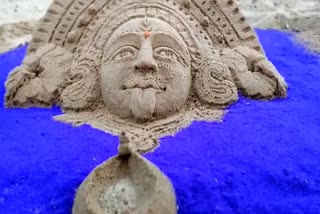 smallest sand art of goddess kali made by sand artist rakesh in jajpur