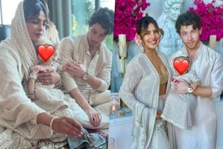 Malti Marie first Diwali  Priyanka and Nick celebrate first Diwali  Malti Marie  Priyanka Chopra  Nick Jonas  മകള്‍ മാള്‍ട്ടി  ആദ്യ ദീപാവലി  നിക്കും പ്രിയങ്കയും  മാള്‍ട്ടി മേരി ചോപ്ര ജൊനാസ്  Nick shares Diwali celebration pics  Priyanka and Nick in Indian traditional outfits  Priyanka Nick Diwali celebration