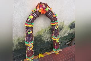 A fan made garland of Rudrakshi