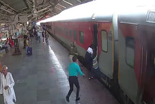 CCTV footage of RPF constable saving woman