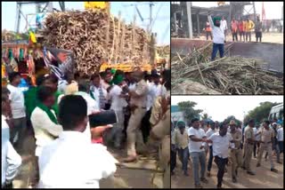 Farmers protest seeking increase sugarcane price in Vijayapur