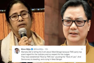Union Law Minister Kiren Rijiju says Rule of Law replaced with Rule by Trinamool Congress law under Mamata Banerjee