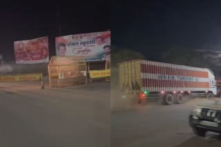 container truck breaking barricades in ashok nagar