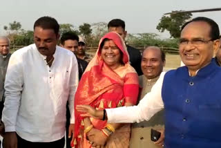 Former minister Imarti Devi taking blessings of CM