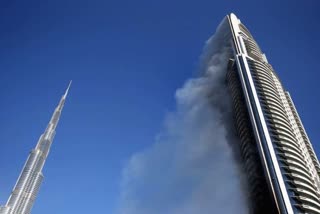 Fire Races Up High Rise Near Burj Khalifa in Dubai