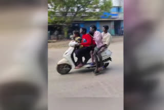 திருட்டு பைக்கில் ஐந்து பேர் பயணம் செய்தவர்கள் பிற வாகன ஓட்டிகளுக்கும் இடையூறு ஏற்படுத்தினர்