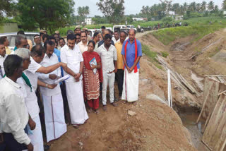 உடைப்பு ஏற்பட்ட கீழ்பவானி கிளை வாய்க்கால் கட்டுமான பணிகளை அமைச்சர் சாமிநாதன் ஆய்வு செய்தார்