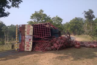 जनकपुर में गैस सिलेंडर से भरा ट्रक पलटा